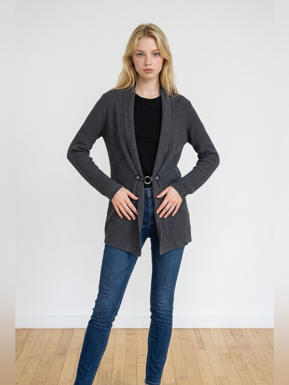 Michael Kors Charcoal Knit Belted Open-Front Women's Sweater jacket size S